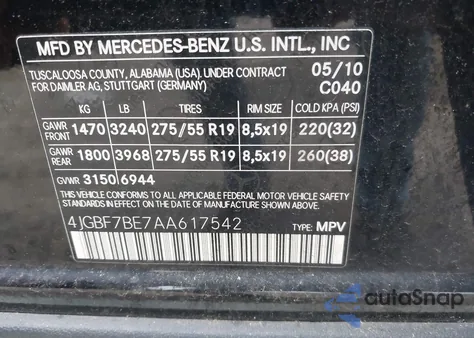 2010 Mercedes-Benz Gl 450 4Matic from USA, damaged, VIN 4JGBF7BE7AA617542
